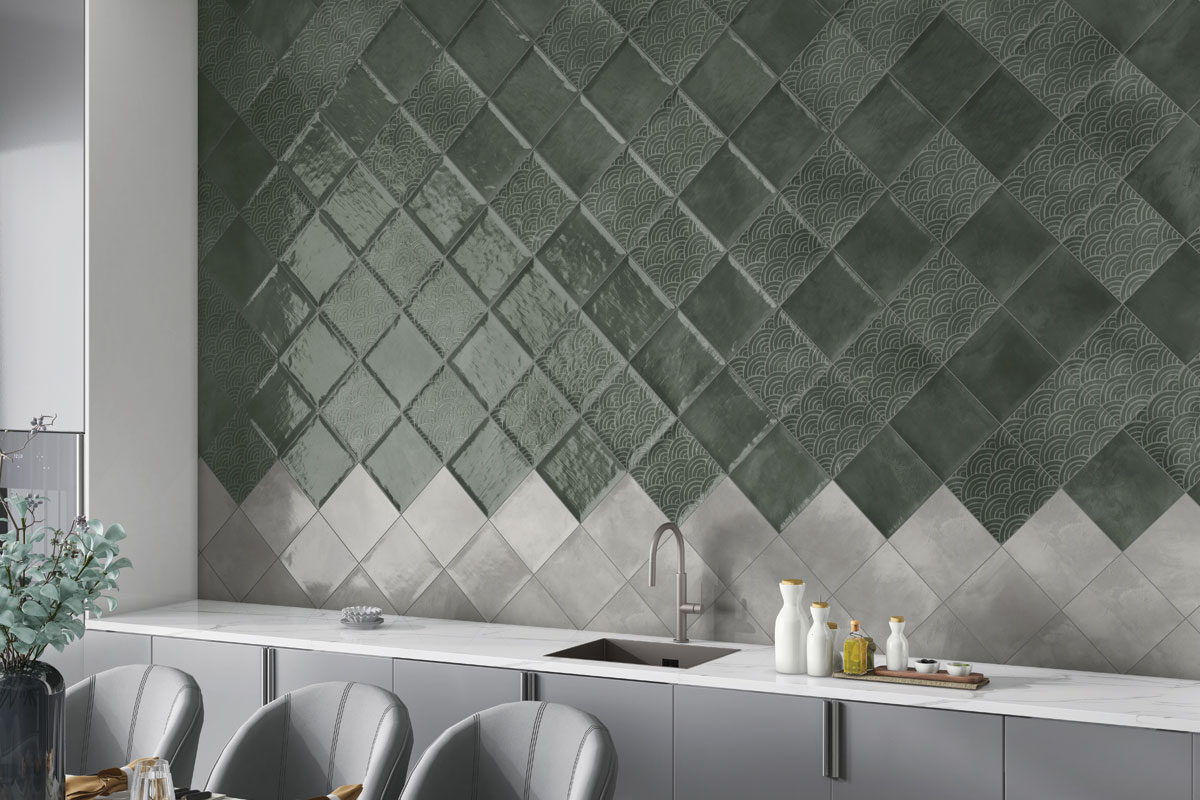 A close-up of a TL 04155 C Forest Diamond 200x200 mm Glossy Finish Ceramic Wall  Subway Tile - 8 mm  with a Glossy finish available at Material Depot in Bangalore